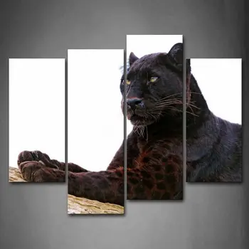 Black Panther Guli Ant Sausos Medienos Sienos Meno Tapybos Paveikslų Spausdinimas Ant Drobės Gyvūnų Nuotraukas, Namų Dekoro Apdailos Dovana