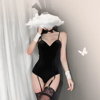 Lolita Sleepwear Bunny Mergina Sexy Anime Cosplay Kostiumų Triušis Bodysuit Erotika Aprangą Moteris Suvynioti Krūtinės Saldus Seksas Dovana