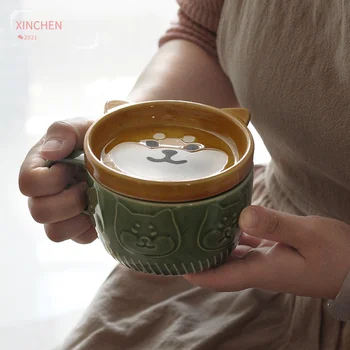 Japonijos Mielas Puodelis Kūrybinės Keramikos Shiba Inu Panda Kavos Puodelis su Dangteliu Namų Poros Pieno Pusryčių Puodelis Vandens, Puodelis