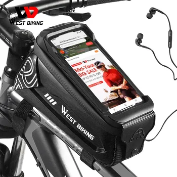 VAKARŲ DVIRAČIAIS, Dviračių Maišelį 6.0-7.2 Colių Telefonas Maišas Vandeniui Priekinio Rėmo Dviračiu Maišelį Jautrus Jutiklinis Ekranas MTB Road Bike Bag