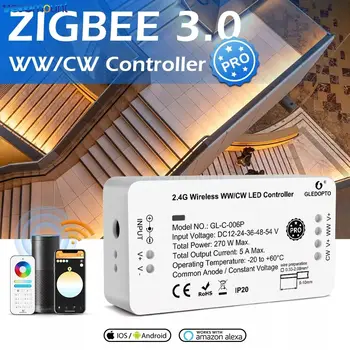 Zigbee 3.0 Pro Smart WiFi WW/CW Dviguba Balta BMT LED Juostos Valdiklis Dirbti su SmartThings APP Alexa Echo Plius 2.4 G RF Nuotolinio