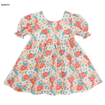 OASHTH Vaikų drabužių vasaros naują merginą gėlių suknelė trumparankoviai princesė dress kūdikių sijonas