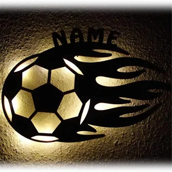 Futbolo Liepsna LED Siena Naktį Šviesos Asmeninį Pavadinimas Pasirašyti Mens Berniukas Kambarys Miegamasis Apdailos Asmeninį Užsakymą Mediniai Lempos