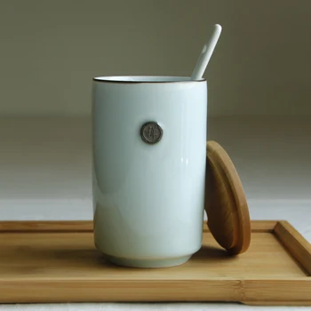 Rankų darbo skulptūra, keramika puodelio individualumą trumpai su dangteliu ir šaukštu, gerti puodelis puodelis puodelis dovanų