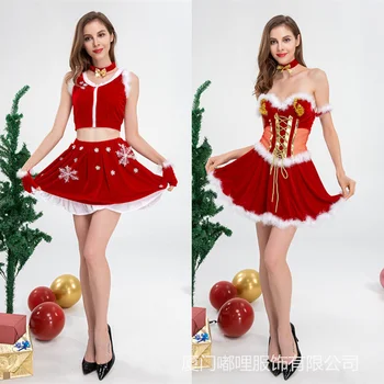 Naujas Suaugusių Moterų Kalėdų Kostiumas Naujųjų Metų Seksuali Raudonos Suknelės Korsetas Lady Cosplay Ucztowanie Šalies Drabužių Veiklos Vienodas