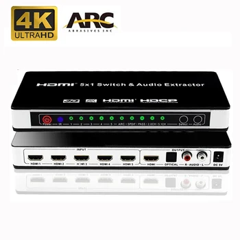 HDMI Jungiklis Switcher 5x1 HDMI Audio Extractor 4Kx2K 3D ARC Garso EDID Nustatymas HDMI 1.4 v HDMI Jungiklis Nuotolinio Už PS4 