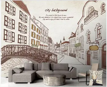 Pasirinktinius nuotraukų 3d tapetai Europos stiliaus ranka-dažytos kraštovaizdį koridoriaus tiltų statyba, miesto gatvių tapetai, sienų ir 3 d