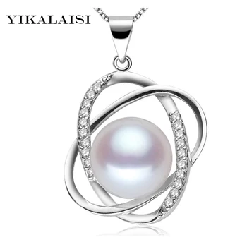 YIKALAISI 2017 100% natūralus 9-10mm perlų pakabukas choker karoliai 925 sterlingas sidabro papuošalai moterims, mergaitėms didelis pearl