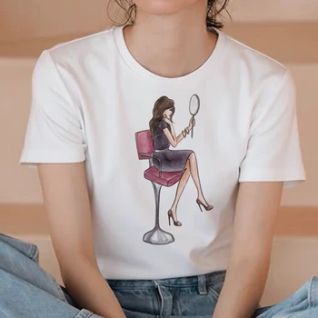 Naujas Atvykimo Moterų Stilingas Harajuku Marškinėliai Vasarą Cartoon Spausdinti Paprasta Ponios Trumpas Rankovės O-kaklo Moterų Top Tees Laisvi Drabužiai