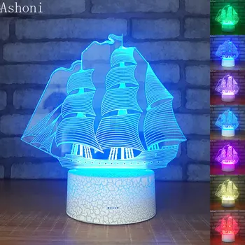 Burlaivis Formos 3D Naktį Žibintai Kūrybinis Žaislas Žibintai LED USB Palieskite Mygtuką Stalo Lempa Šalis Dekoro Dovanos