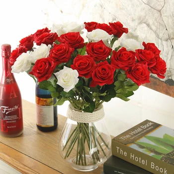 5vnt Dirbtinės Gėlės Šilko Rožės Ilgai, Filialas, Puokštės, Vestuvių Namų Puošybai Padirbtų Augalų 