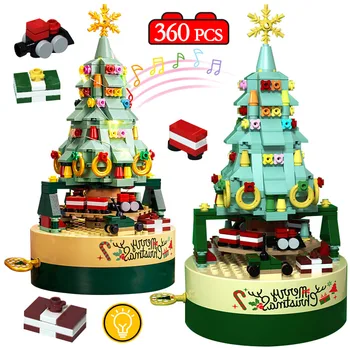 360pcs Miesto Kalėdų LED Besisukantis Muzikos Blokai Pušies Medžio Namas Draugais Santa Claus Plytų Žaislai Vaikams Dovanos