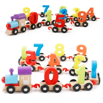 Vaikų Ugdymo pamatas Žaislas Nr. 0-9 Skaičių Traukinių Transporto priemonės Pakrovimo Blokai Žaislas Buko Medienos Skaitmeninis Modelis