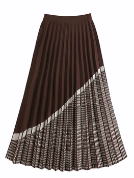 Rudenį, Žiemą Plisuotos Megztas Sijonas Moterų Nauja Elastinga Juosmens Elegantiškas, Vidutinio ilgio-line Didelis Sūpynės Pledas Sijonai Moterims GD721