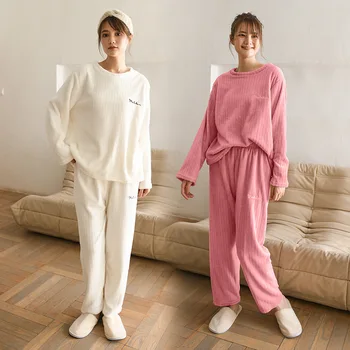 Rudenį ir žiemą flanelė pusmėnulio namų drabužiai moterims plius aksomo sustorėjimas šilta pižama prarasti koralų vilnos sleepwear megztinis