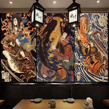 Retro Japonų Ukiyo-e Monstras 3D Foto tapetų Suši Restoranas Pramonės Dekoro Fone Freskos 3D Tapetai, Sienų danga