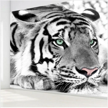 Tigras juoda ir balta gyvūnų 3D foto tapetai freskomis gyvenimo, kambaryje sofa-lova, miegamojo, TV foną, įėjimas Pasirinktinis Dydis