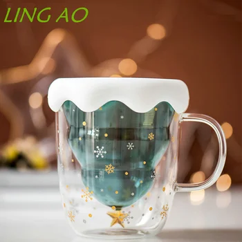 LingAo Kalėdų eglutė puikus dvigubo sluoksnio su stiklo pieno, kavos, Kalėdų puodeliai