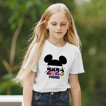 Disney 2023 Serijos Nauji Vaikai, Baltos Spalvos Marškinėliai Trumpomis Rankovėmis Nežiūriu Mados Mickey Spausdinti Kūrybiškumą Mergaičių Drabužių, Karšta Parduoti Vaikas Viršūnės