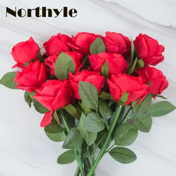 Northyle 10 Vnt. / Daug Dirbtinių Rožių Gėlių Raudona Rožė, Vestuvių Dekoravimas Šilko Gėlės Namų Puošybai Netikrą Flores