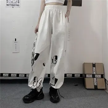Japonijos korėjiečių Y2k Harajuku Kelnės Moterims, Negabaritinių Grafiti Pločio Kojų Kelnės Streetwear Retro 90s Estetinės Animacinių filmų Anime Kelnės