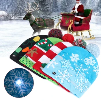 Kalėdų LED Šviesos Žiemos Beanie Kepurė Santa Claus Snaigės Megzti Skrybėlę Dekoras