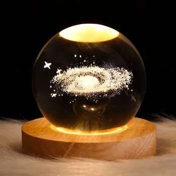 Naujas 1PC Žėrintis Planetos Galaxy Crystal Ball Naktinis Apšvietimas, Miegamojo Lovos Šviesos Vaikas Kalėdų Dovana Naktį Lempa USB Power 2#