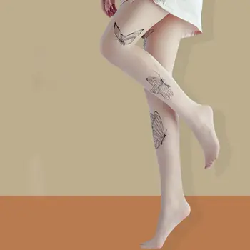 1Pair Juodas Drugelis Modelis,-Ultra plonas Pėdkelnes, Japonų Stiliaus Seksualus Anti-kablys Drugelis Spausdinti Ilgą Kojinę