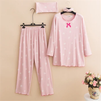 pižama moterų rudenį ir žiemą medvilnės ilgomis rankovėmis mielas prarasti riebalų MM pavasario namų paslauga 4 gabalas rožinis kostiumas pijama