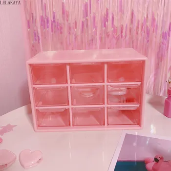 9 Tinklelis Rožinė Plastikinių Papuošalų Dėžutė Sakura Darbalaukio Stalčių Šiukšles Kabineto Moterys Mergina Kosmetikos Lūpų Makiažas Organizatorius Dėklai