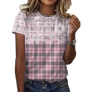 Moterų Dryžuotas Plaid marškinėliai Mados Atsitiktinis Negabaritinių Ponios Marškinėlius Harajuku Trumpas Rankovės Moterų Temperamentas Laisvi Dienos Topai