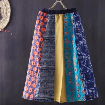 2021 vasaros derliaus medvilnės skalbiniai spausdinti sijonas moterims elastinga juosmens siūlės priešingai-line ilgas sijonas