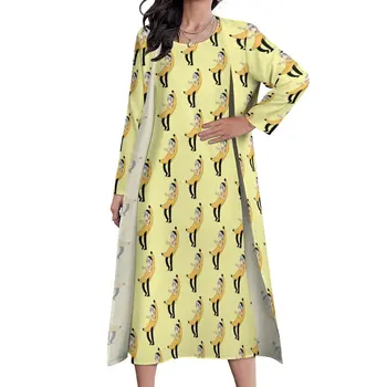 Juokinga Meme Spausdinti Suknelė Haise į Bananų Derliaus Maxi Suknelė Estetinės Atsitiktinis Ilgos Suknelės Rudenį Dviejų dalių Didelis Dydis 4XL 5XL