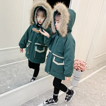Rusijos žiemos mergaitės žemyn paltai kailio apykakle vaikams, balta antis žemyn striukės 4-12 metų mados mergaičių žemyn tirštėti outwear