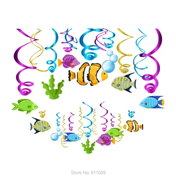 Giliavandenių Žuvų Vaikams Gimtadienio Apdailos PVC Spiralė su Popieriaus Kortelės Kabinti Swirls Baby Shower Šalies Prekių
