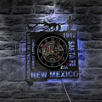Naujosios Meksikos miesto panoramos Vinilo Įrašas Sieninis Laikrodis Su LED apšvietimo JAV Santa Fe Kelionių Namų Dekoro Šiuolaikinio Sienos Lempos