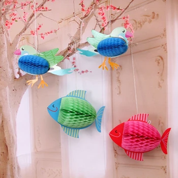 1pc Kūrybos 3D Kortelės Žuvų, Paukščių Popieriaus Korio Atostogų Apdailos Šalies Prekių Popieriaus Gėlių Kamuolys Vestuvių Namų Deco