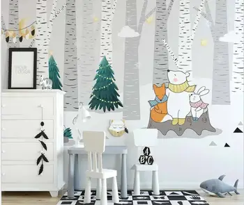 Custom tapetai, freskos Šiaurės ranka-dažytos animacinių filmų miškai smulkių gyvūnų mielas vaikų kambarys fono sienos 3d tapetai