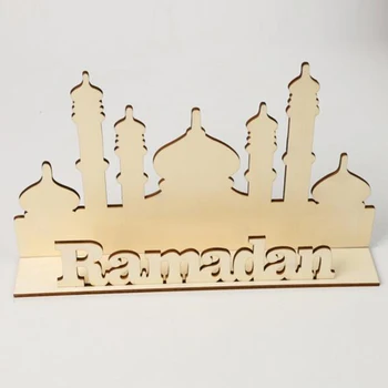 Ramadanas Mediniai Eid Mubarakas Dekoracija Namuose Mėnulis Islamo Mečetė Ir Musulmonų Medinė Lenta Kabo Pakabukas Festivalis Šalis Tiekia 05