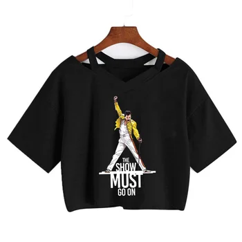 Freddie Mercury Karalienė Juosta Marškinėliai Moterims Harajuku Vintage marškinėliai Mados Karalienė Marškinėlius Grafinis Roko Pasėlių Viršuje Tee Moterų camiseta