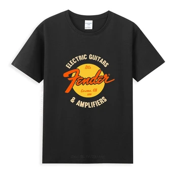 Fenderis Elektrinė Gitara Logotipas Classic Black T-Shirt Naujausias Vasaros vyriški trumpomis Rankovėmis Populiarus Tees Marškinėliai, Topai