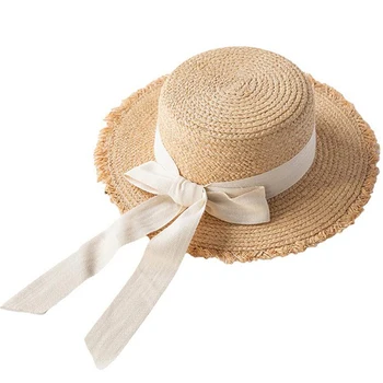 Doitbest vasaros saulės kepurės lankas 100% Rafija bžūp Mados šiaudines skrybėles Moterų Jūros paplūdimio atostogų laisvalaikio apsaugos nuo saulės, skrybėlę