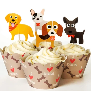 24 Šuo Cupcake Rėžtuvės & Įpakavimo Baby Shower Gimtadienio Dekoracijas Šalies Cupcake Rėžtuvės