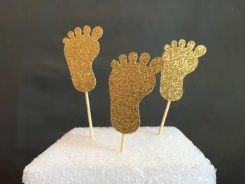 Blizgučiai Baby Foot Dušo cupcake rėžtuvės gimtadienio, Vestuvių Nuotakos Dušas Dalyvavimo Šalies maisto susitvarko