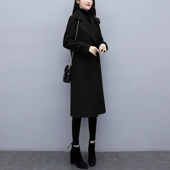 Naujas Populiarus Ruda Vilnoniai Paltai Moterims, Vidutinio Ilgio Korėjos Stiliaus Kostiumas Apykaklės Priemiestinių Mados Tiesiai Rudens Žiemos Vilnoniai Paltai Q350