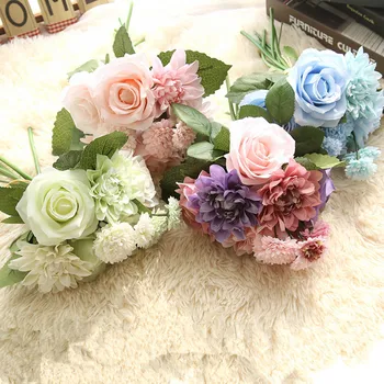 4pcs/pak Europos Stiliaus Dirbtinių Gėlių Puokštė Vestuvių Nuotaka Ranka Ūkyje Imituojamas Rožių Gėlių Pamergės Vertus Gėlių