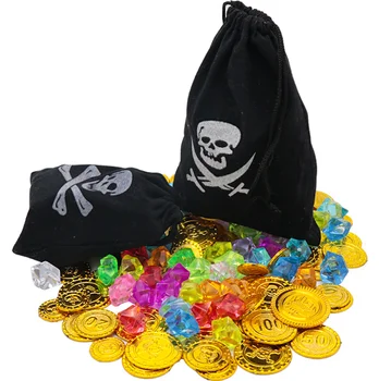 Piratų Plastiko, Aukso Monetas, Palaidotas Lobis Brangakmenių Papuošalų Maišelis Playset Veiklą Žaidimas Halloween Party Pack Už Apdaila 10set/Daug