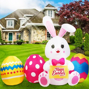 OurWarm 6FT Happy Easter Bunny Oro su Kiaušiniais, Built-in LED Žibintai, Apdailos Velykų Pripučiami Patalpų vidaus Lauko Apdaila