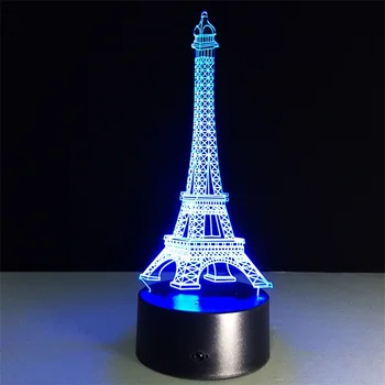 Eifelio Kūrybos lempa 7 Spalva Keičiasi 3D Optinė Iliuzija LED Naktinis Apšvietimas Stalo Lempos dovana vaikams ir žaislų Akrilo Lempos