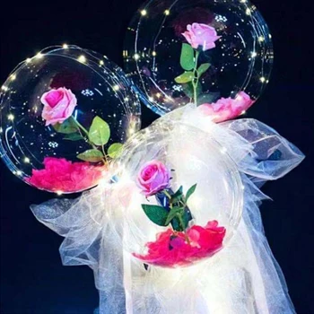 LED Šviesos Balionas Rožių Puokštė Atsižvelgiant į Skaidrią Bobo Kamuolys Su Rožių Gėlių Valentino Diena Vestuves Papuošti Dovaną